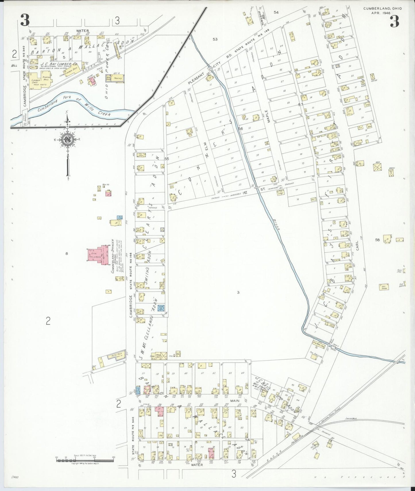 Sanborn Fire Insurance Map from Cumberland, Guernsey County, Ohio (1946), Sheet #0003 - Historic Sanborn Fire Insurance Map Print, vintage old map wall art, antique decor, genealogy gift, Ohio Ohio map