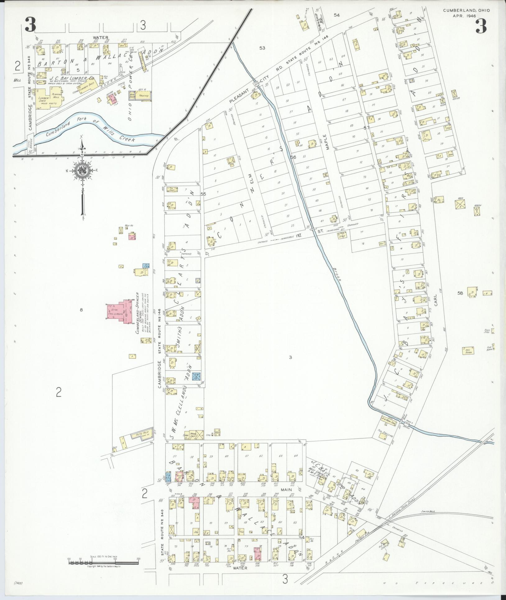 Sanborn Fire Insurance Map from Cumberland, Guernsey County, Ohio (1946), Sheet #0003 - Historic Sanborn Fire Insurance Map Print, vintage old map wall art, antique decor, genealogy gift, Ohio Ohio map