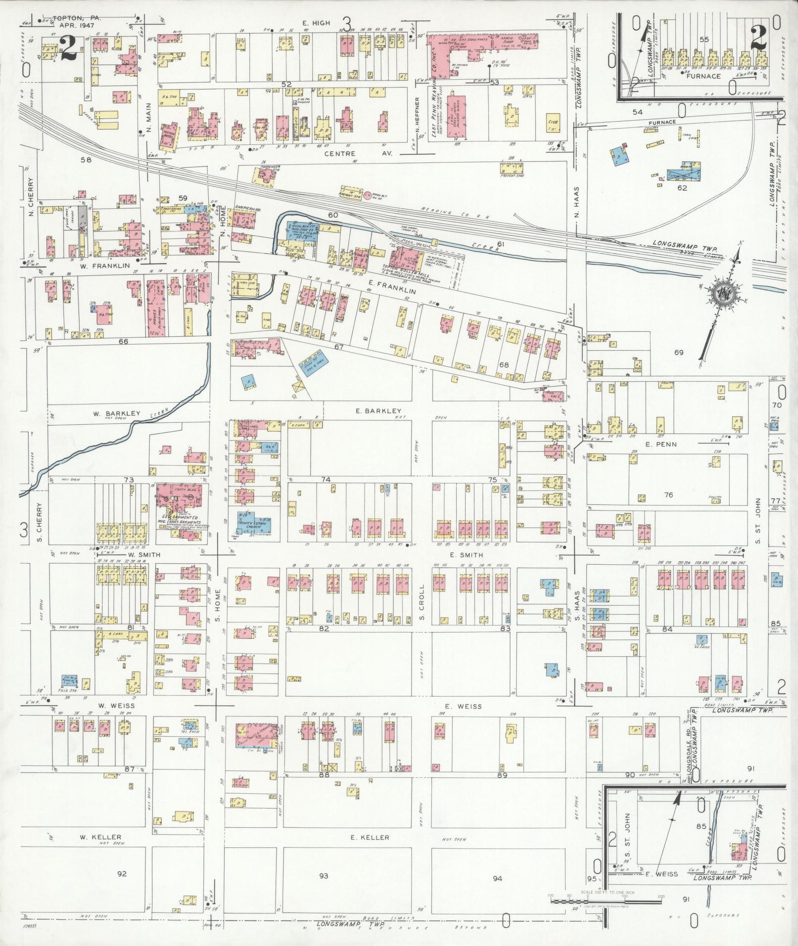 Sanborn Fire Insurance Map from Topton, Berks County, Pennsylvania (1947), Sheet #0002 - Complete Map Set gallery image, historic Sanborn map, vintage wall art, Pennsylvania Pennsylvania