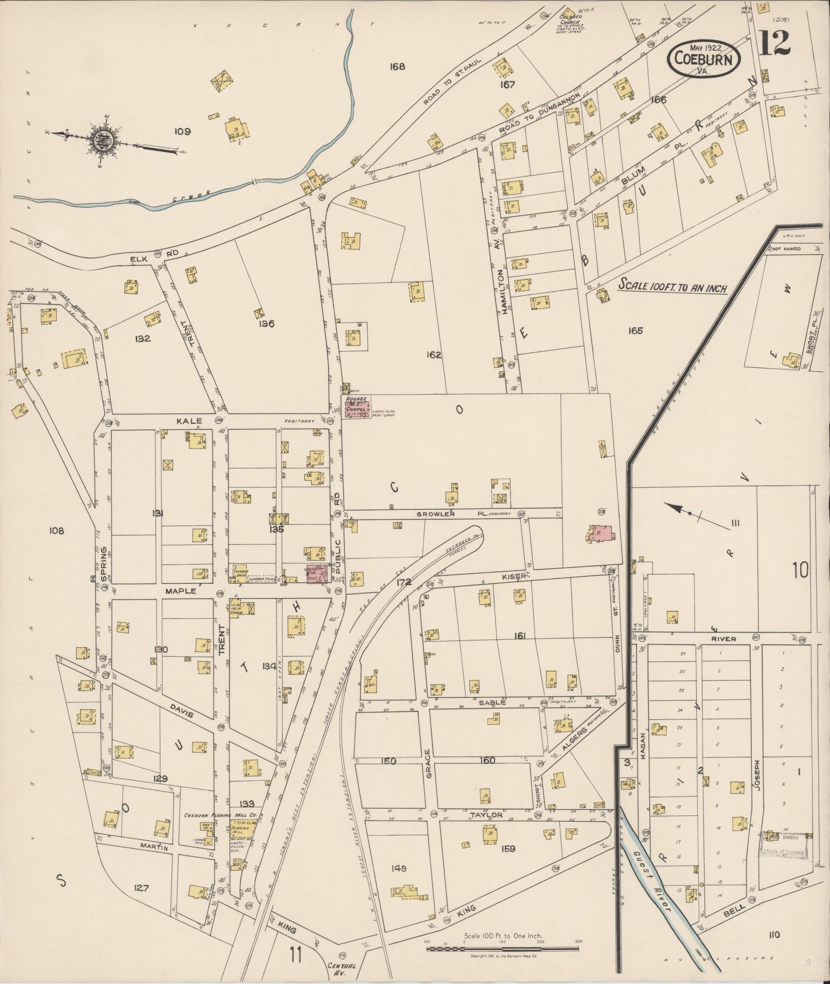 Sanborn Fire Insurance Map from Coeburn, Wise County, Virginia (1922), Sheet #0012 - Complete Map Set gallery image, historic Sanborn map, vintage wall art, Virginia Virginia