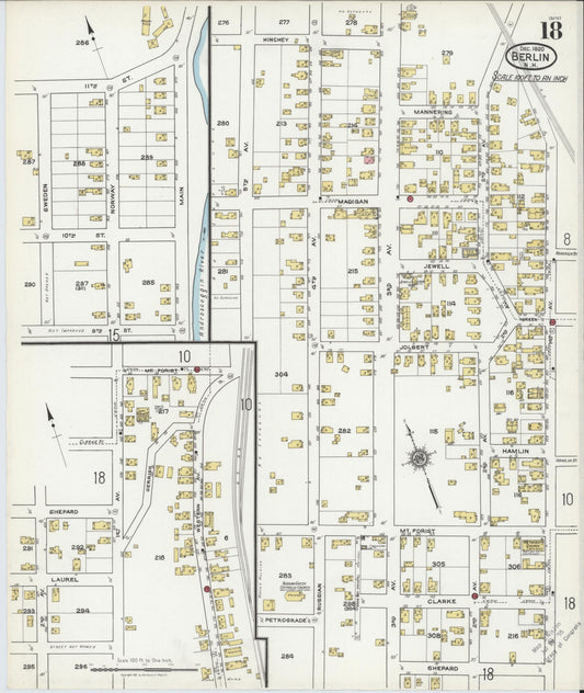 Sanborn Fire Insurance Map from Berlin, Coos County, New Hampshire (1920), Sheet #0018 - Historic Sanborn Fire Insurance Map Print, vintage old map wall art, antique decor, genealogy gift, New Hampshire New Hampshire map