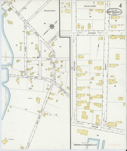 Sanborn Fire Insurance Map from Mattapoisett, Plymouth County, Massachusetts (1915), Sheet #0004 - Historic Sanborn Fire Insurance Map Print, vintage old map wall art, antique decor, genealogy gift, Massachusetts Massachusetts map