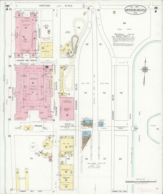 Sanborn Fire Insurance Map from Mission Beach, San Diego County, California (1929), Sheet #0007 - Historic Sanborn Fire Insurance Map Print, vintage old map wall art, antique decor, genealogy gift, California California map