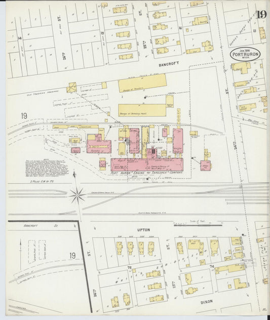 Sanborn Fire Insurance Map from Port Huron, Saint Clair County, Michigan (1898), Sheet #0019 - Historic Sanborn Fire Insurance Map Print, vintage old map wall art, antique decor, genealogy gift, Michigan Michigan map