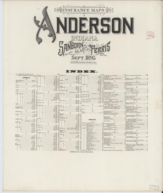 Sanborn Fire Insurance Map from Anderson, Madison County, Indiana (1895), Sheet #0001 - Historic Sanborn Fire Insurance Map Print, vintage old map wall art, antique decor, genealogy gift, Indiana Indiana map