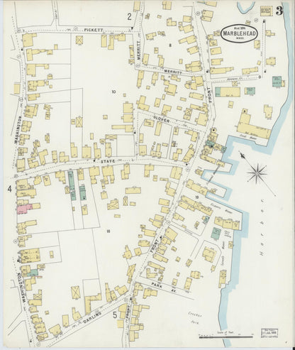 Sanborn Fire Insurance Map from Marblehead, Essex County, Massachusetts (1896), Sheet #0003 - Historic Sanborn Fire Insurance Map Print, vintage old map wall art, antique decor, genealogy gift, Massachusetts Massachusetts map