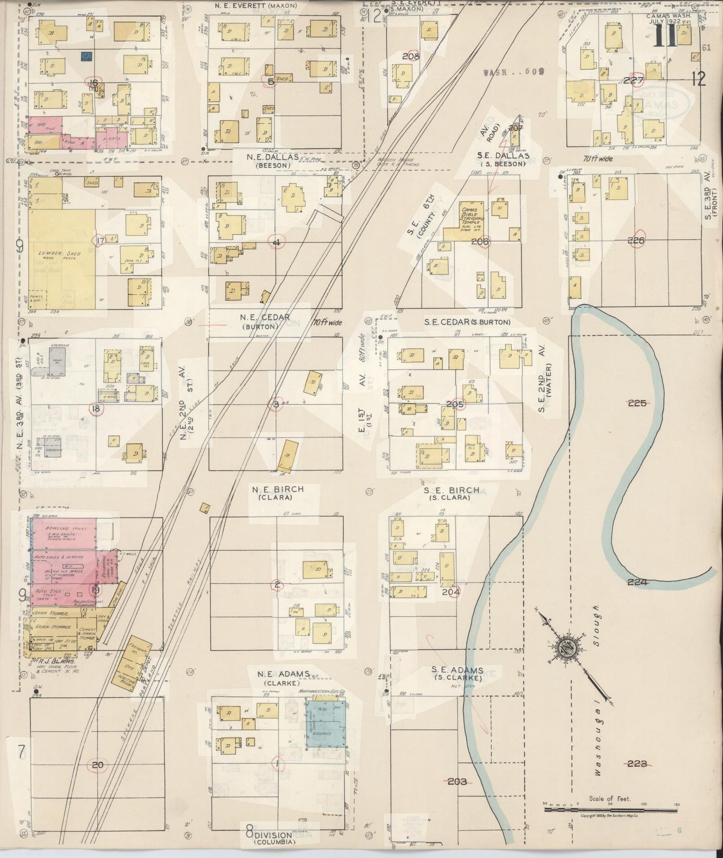 Sanborn Fire Insurance Map from Camas, Clark County, Washington (1943), Sheet #0011 - Historic Sanborn Fire Insurance Map Print, vintage old map wall art, antique decor, genealogy gift, Washington Washington map