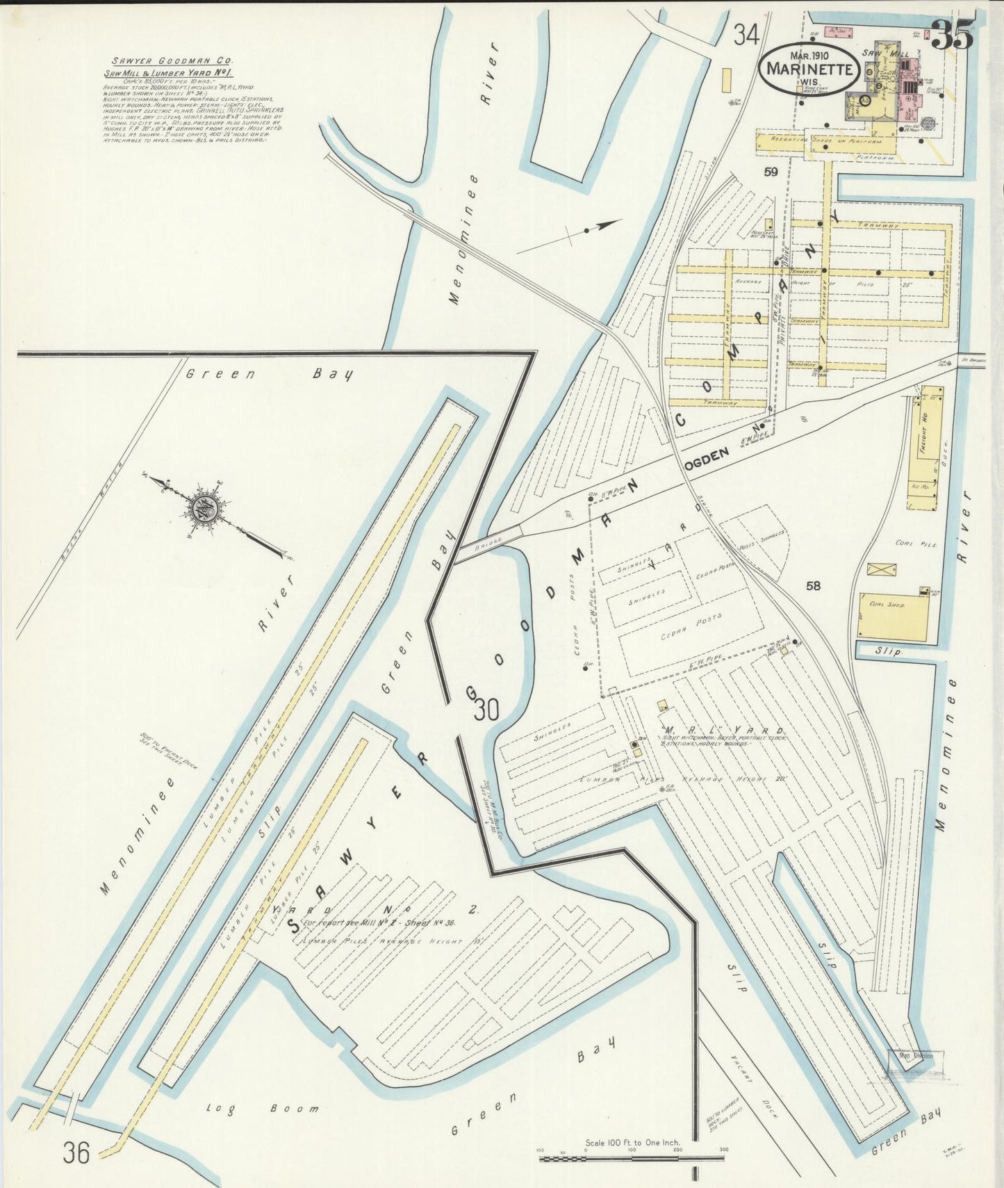 Sanborn Fire Insurance Map from Marinette, Marinette County, Wisconsin (1910), Sheet #0035 - Complete Map Set gallery image, historic Sanborn map, vintage wall art, Wisconsin Wisconsin