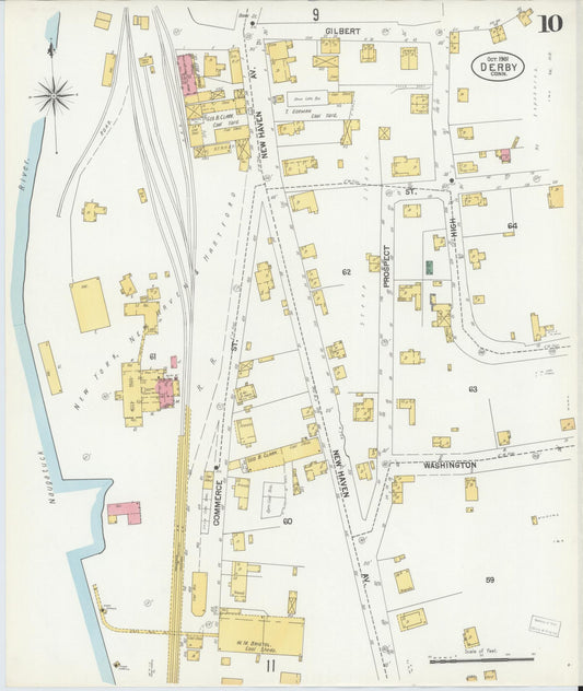 Sanborn Fire Insurance Map from Derby, New Haven County, Connecticut (1901), Sheet #0010 - Historic Sanborn Fire Insurance Map Print, vintage old map wall art, antique decor, genealogy gift, Connecticut Connecticut map