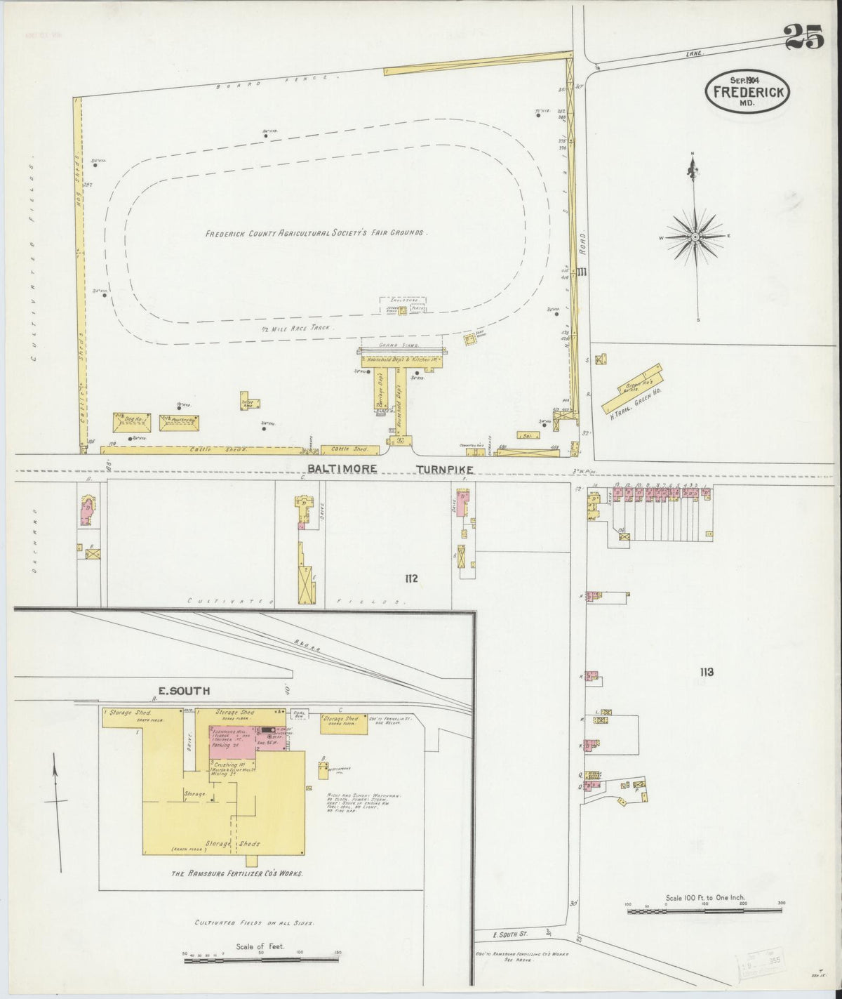 Sanborn Fire Insurance Map from Frederick, Frederick County, Maryland (1904), Sheet #0025 - Historic Sanborn Fire Insurance Map Print, vintage old map wall art, antique decor, genealogy gift, Maryland Maryland map