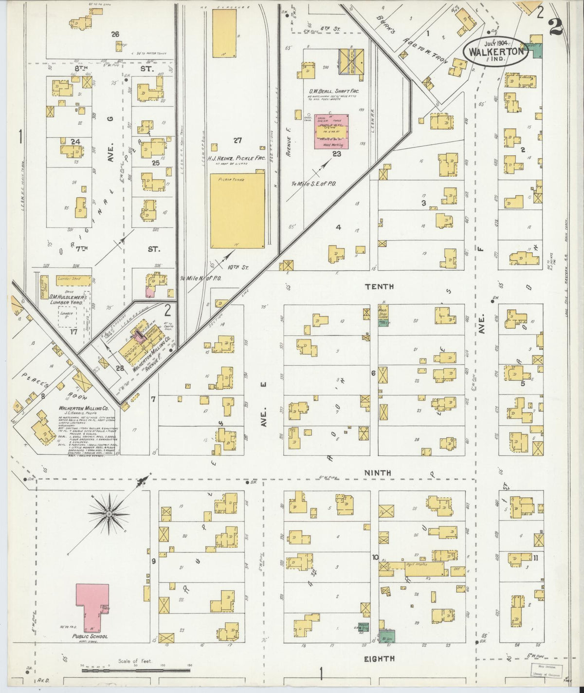 Sanborn Fire Insurance Map from Walkerton, Saint Joseph County, Indiana (1904), Sheet #0002 - Historic Sanborn Fire Insurance Map Print, vintage old map wall art, antique decor, genealogy gift, Indiana Indiana map