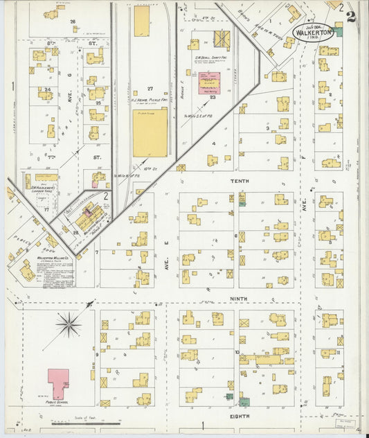 Sanborn Fire Insurance Map from Walkerton, Saint Joseph County, Indiana (1904), Sheet #0002 - Historic Sanborn Fire Insurance Map Print, vintage old map wall art, antique decor, genealogy gift, Indiana Indiana map