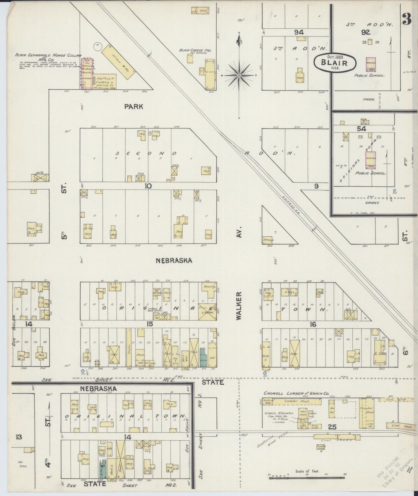Sanborn Fire Insurance Map from Blair, Washington County, Nebraska (1889), Sheet #0003 - Complete Map Set gallery image, historic Sanborn map, vintage wall art, Nebraska Nebraska