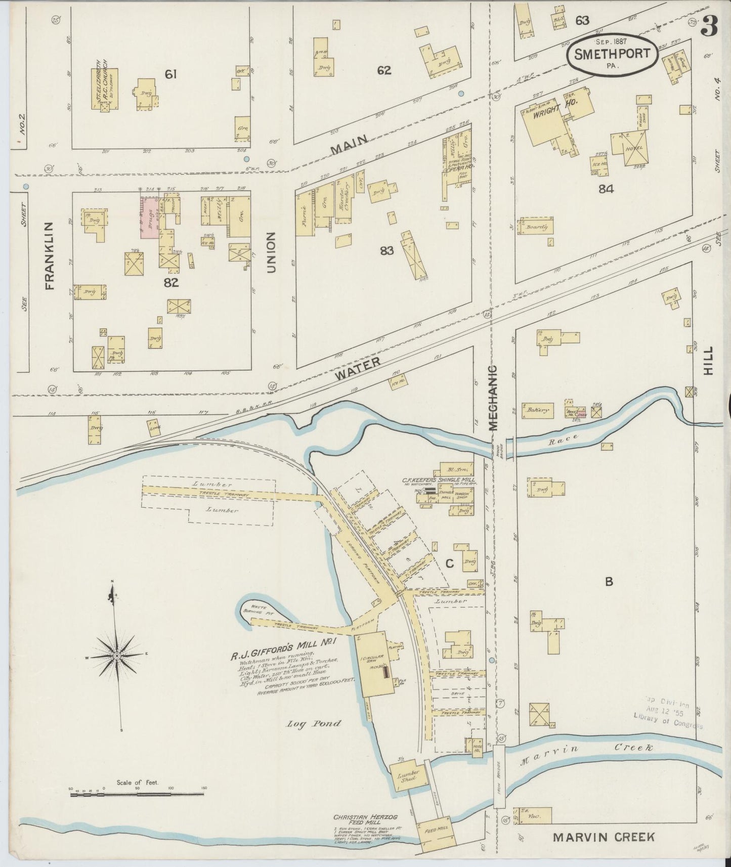 Sanborn Fire Insurance Map from Smethport, McKean County, Pennsylvania (1887), Sheet #0003 - Complete Map Set gallery image, historic Sanborn map, vintage wall art, Pennsylvania Pennsylvania