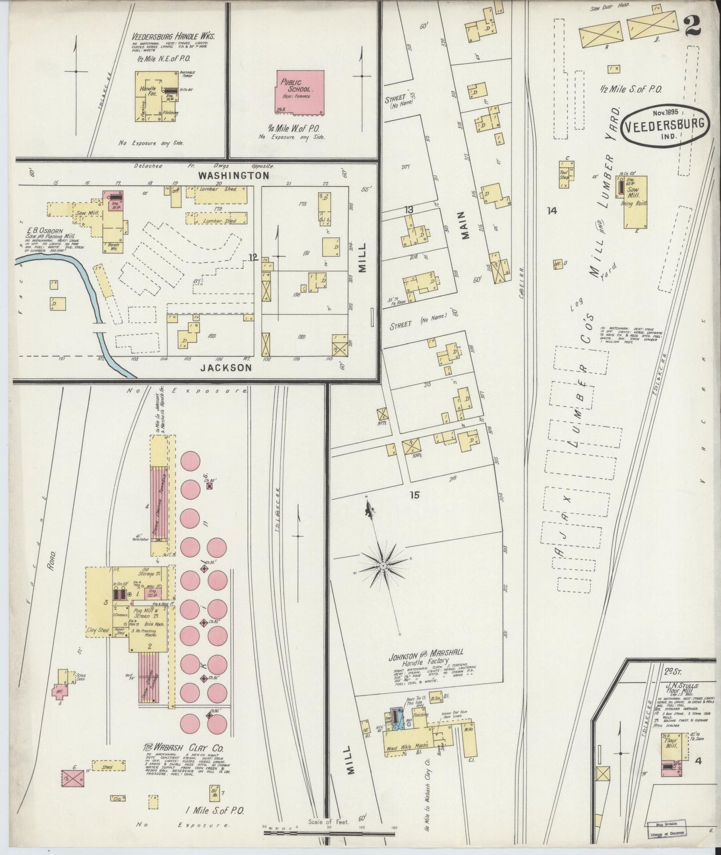 Sanborn Fire Insurance Map from Veedersburg, Fountain County, Indiana (1895), Sheet #0002 - Complete Map Set gallery image, historic Sanborn map, vintage wall art, Indiana Indiana
