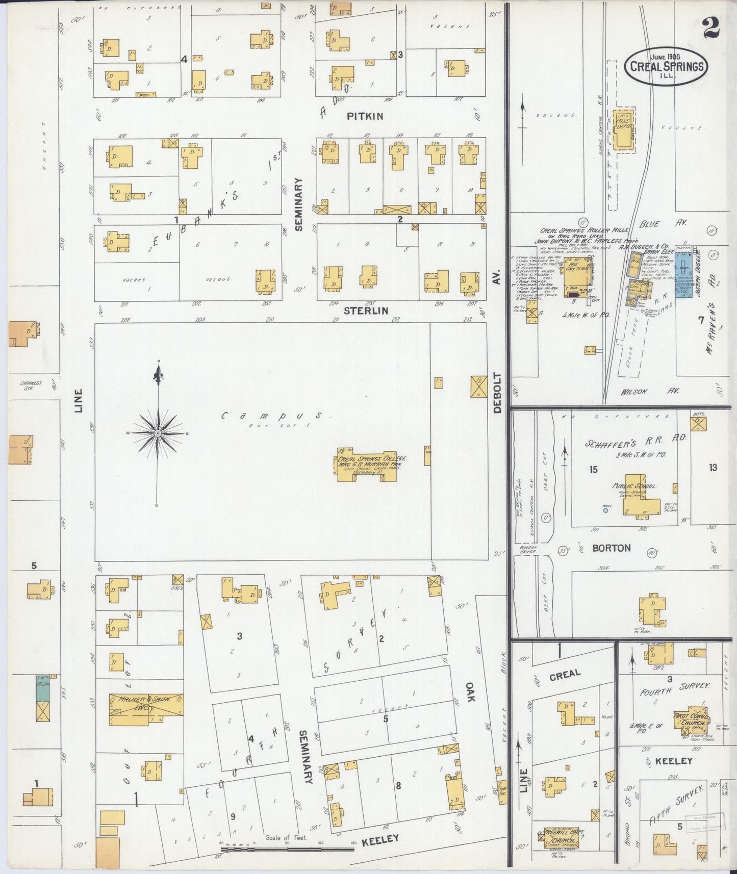 Sanborn Fire Insurance Map from Creal Springs, Williamson County, Illinois (1900), Sheet #0002 - Complete Map Set gallery image, historic Sanborn map, vintage wall art, Illinois Illinois