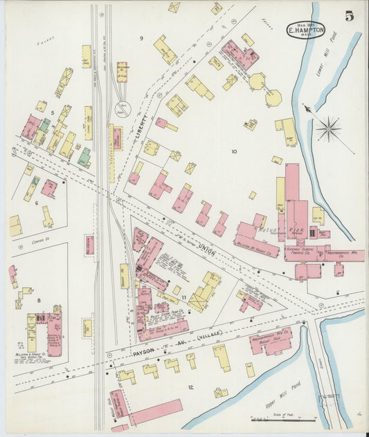 Sanborn Fire Insurance Map from East Hampton, Hampshire County, Massachusetts (1895), Sheet #0005 - Historic Sanborn Fire Insurance Map Print, vintage old map wall art, antique decor, genealogy gift, Massachusetts Massachusetts map