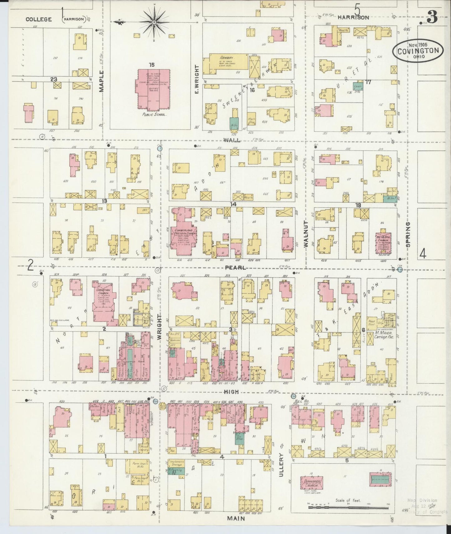 Sanborn Fire Insurance Map from Covington, Miami County, Ohio (1905), Sheet #0003 - Complete Map Set gallery image, historic Sanborn map, vintage wall art, Ohio Ohio