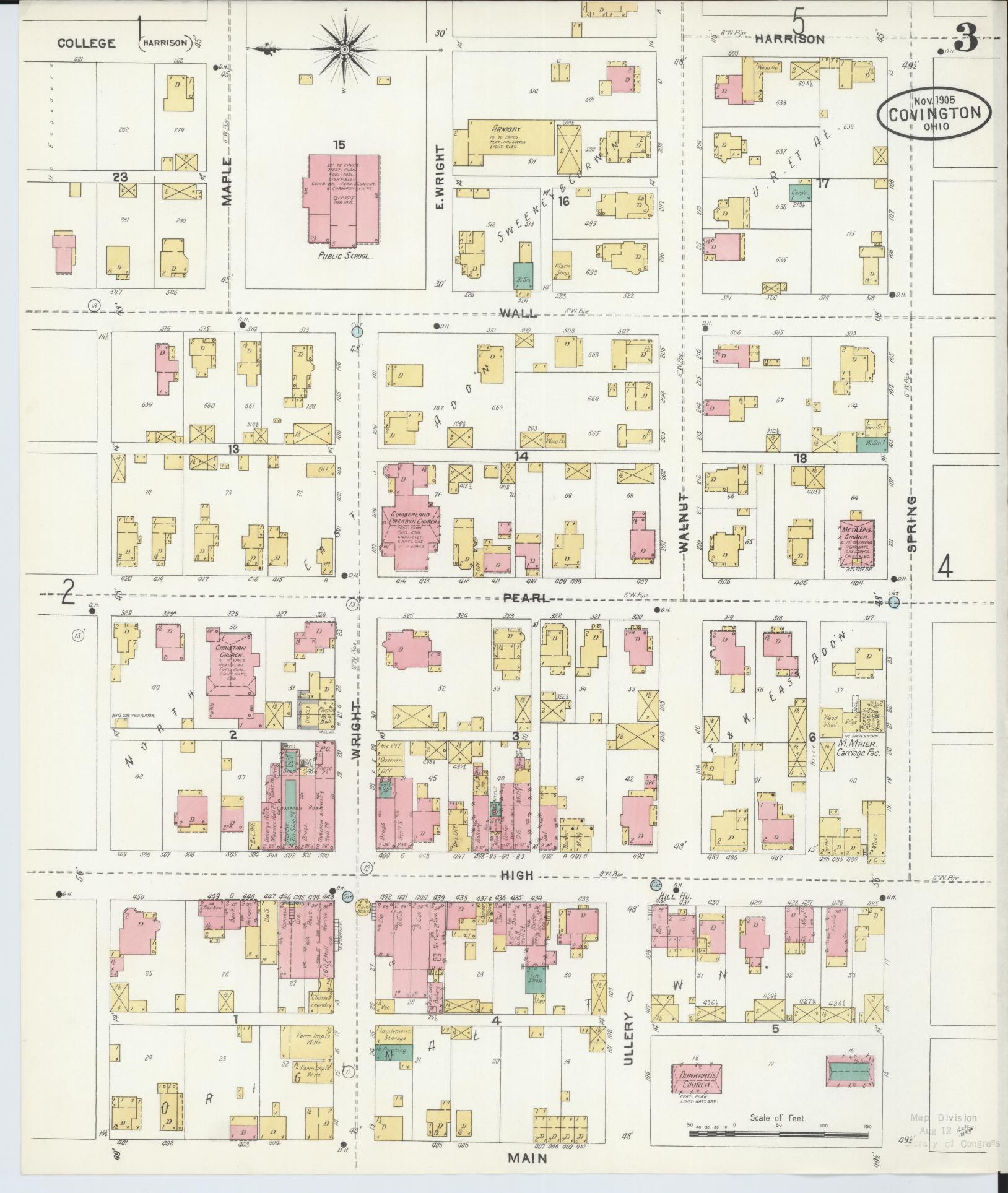 Sanborn Fire Insurance Map from Covington, Miami County, Ohio (1905), Sheet #0003 - Complete Map Set gallery image, historic Sanborn map, vintage wall art, Ohio Ohio