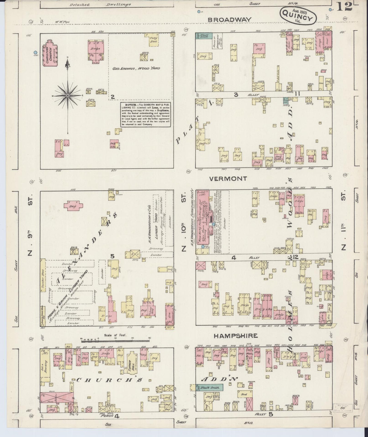 Sanborn Fire Insurance Map from Quincy, Adams County, Illinois (1883), Sheet #0012 - Complete Map Set gallery image, historic Sanborn map, vintage wall art, Illinois Illinois