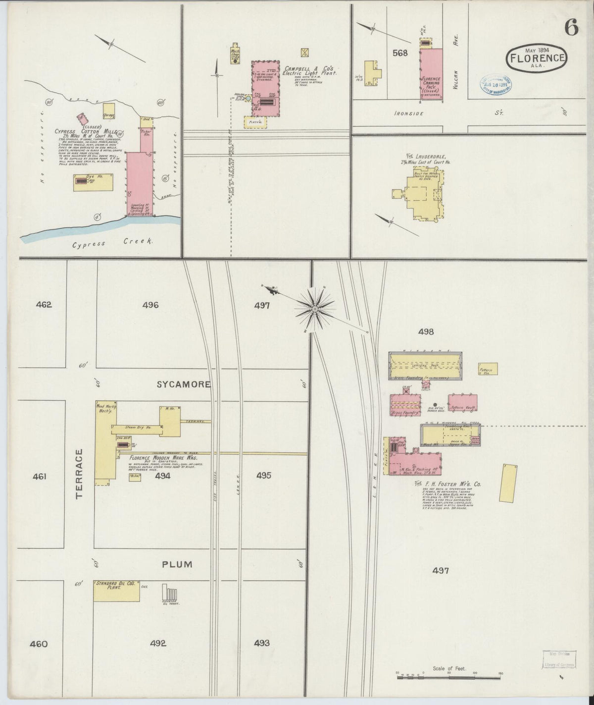 Sanborn Fire Insurance Map from Florence, Lauderdale County, Alabama (1894), Sheet #0006 - Complete Map Set gallery image, historic Sanborn map, vintage wall art, Alabama Alabama