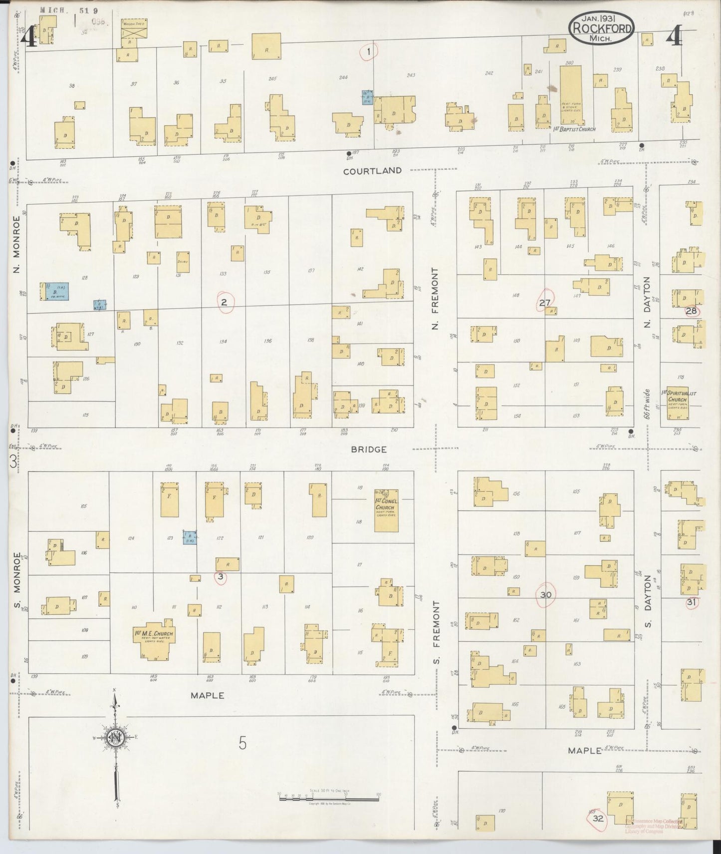 Sanborn Fire Insurance Map from Rockford, Kent County, Michigan (1931), Sheet #0004 - Complete Map Set gallery image, historic Sanborn map, vintage wall art, Michigan Michigan