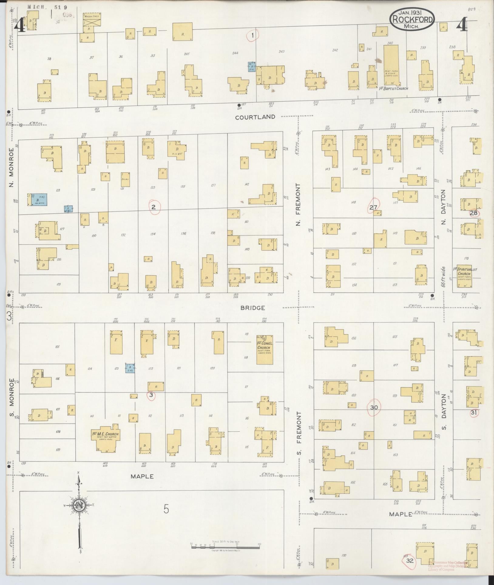 Sanborn Fire Insurance Map from Rockford, Kent County, Michigan (1931), Sheet #0004 - Complete Map Set gallery image, historic Sanborn map, vintage wall art, Michigan Michigan