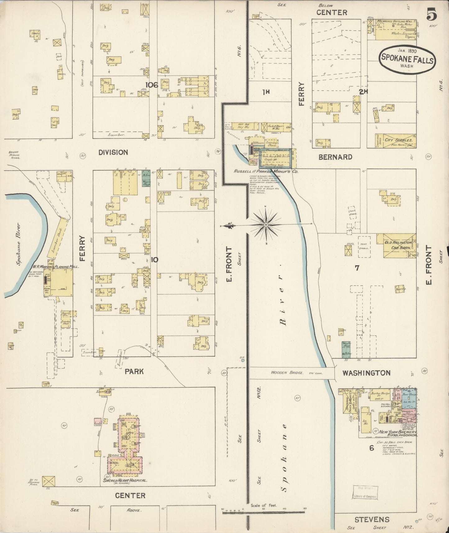 Sanborn Fire Insurance Map from Spokane, Spokane County, Washington (1890), Sheet #0005 - Complete Map Set gallery image, historic Sanborn map, vintage wall art, Washington Washington