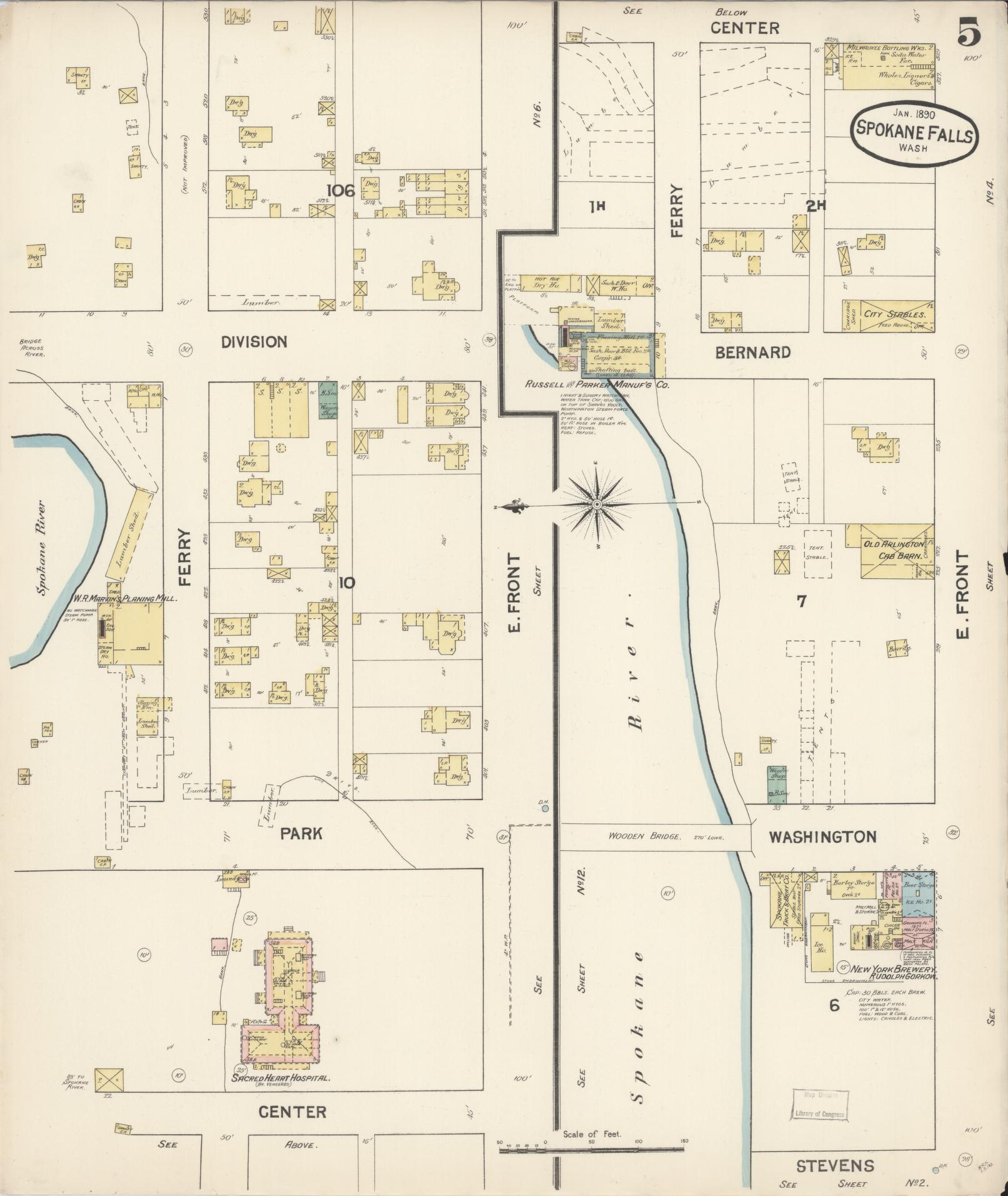 Sanborn Fire Insurance Map from Spokane, Spokane County, Washington (1890), Sheet #0005 - Complete Map Set gallery image, historic Sanborn map, vintage wall art, Washington Washington