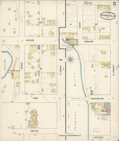 Sanborn Fire Insurance Map from Spokane, Spokane County, Washington (1890), Sheet #0005 - Complete Map Set gallery image, historic Sanborn map, vintage wall art, Washington Washington