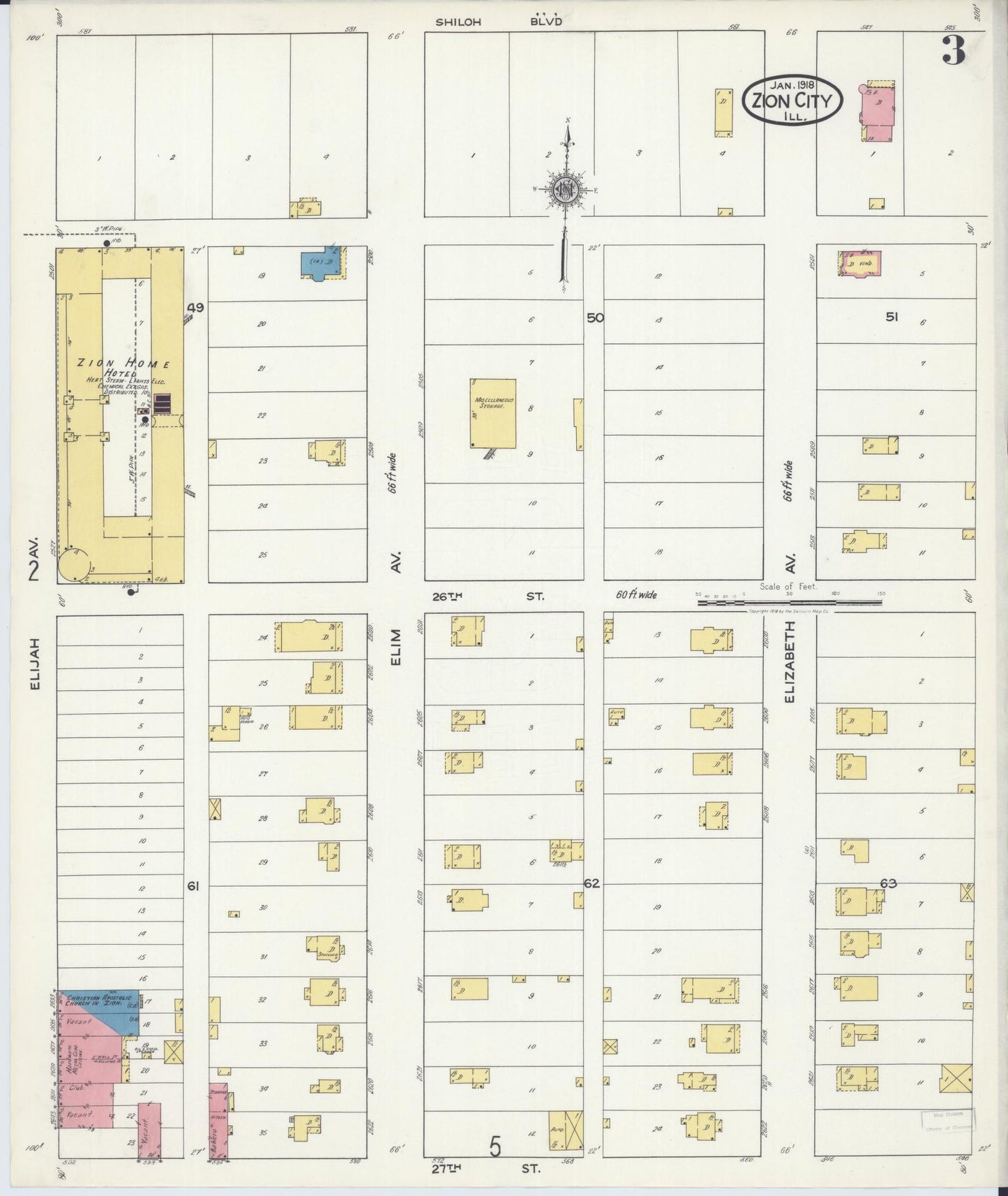 Sanborn Fire Insurance Map from Zion, Lake County, Illinois (1918), Sheet #0003 - Complete Map Set gallery image, historic Sanborn map, vintage wall art, Illinois Illinois