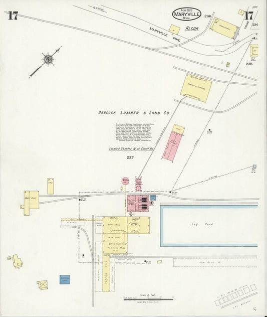Sanborn Fire Insurance Map from Maryville, Blount County, Tennessee (1925), Sheet #0017 - Historic Sanborn Fire Insurance Map Print, vintage old map wall art, antique decor, genealogy gift, Tennessee Tennessee map
