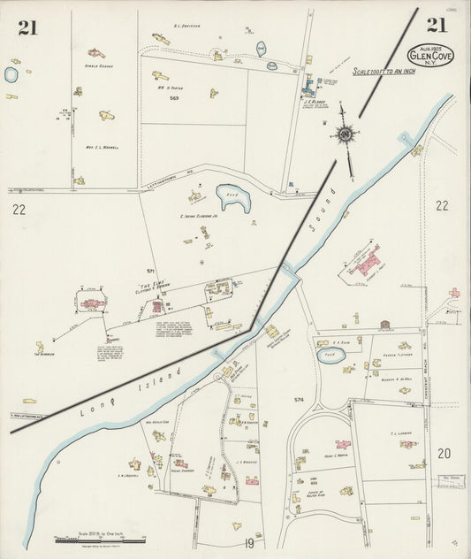 Sanborn Fire Insurance Map from Glen Cove, Nassau County, New York (1925), Sheet #0021 - Historic Sanborn Fire Insurance Map Print, vintage old map wall art, antique decor, genealogy gift, New York New York map