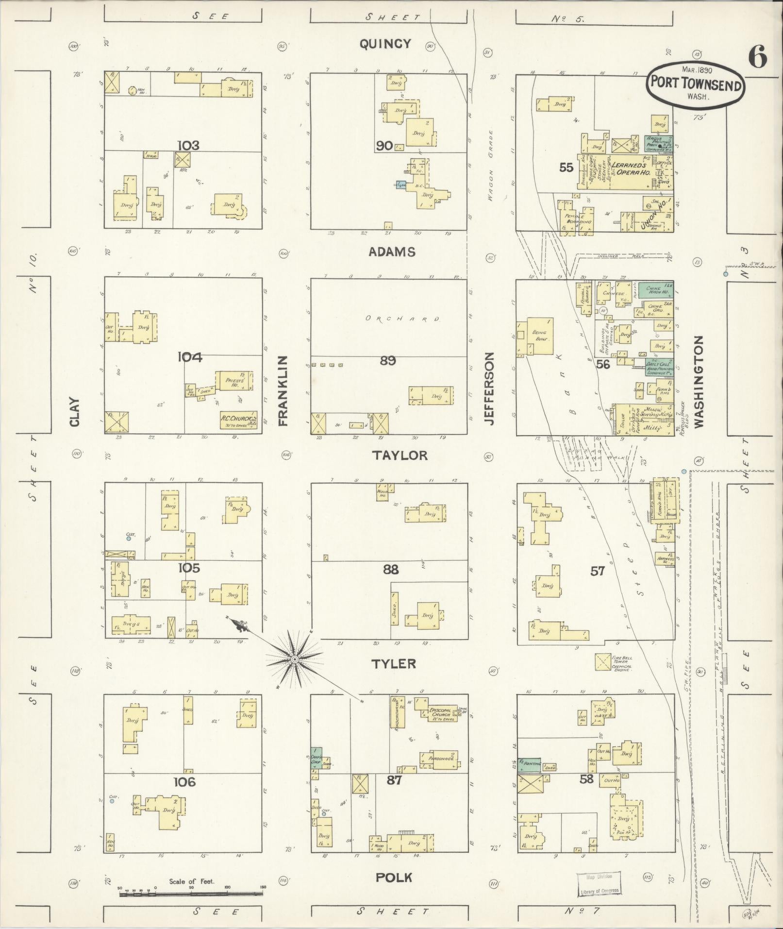 Sanborn Fire Insurance Map from Port Townsend, Jefferson County, Washington (1890), Sheet #0006 - Complete Map Set gallery image, historic Sanborn map, vintage wall art, Washington Washington
