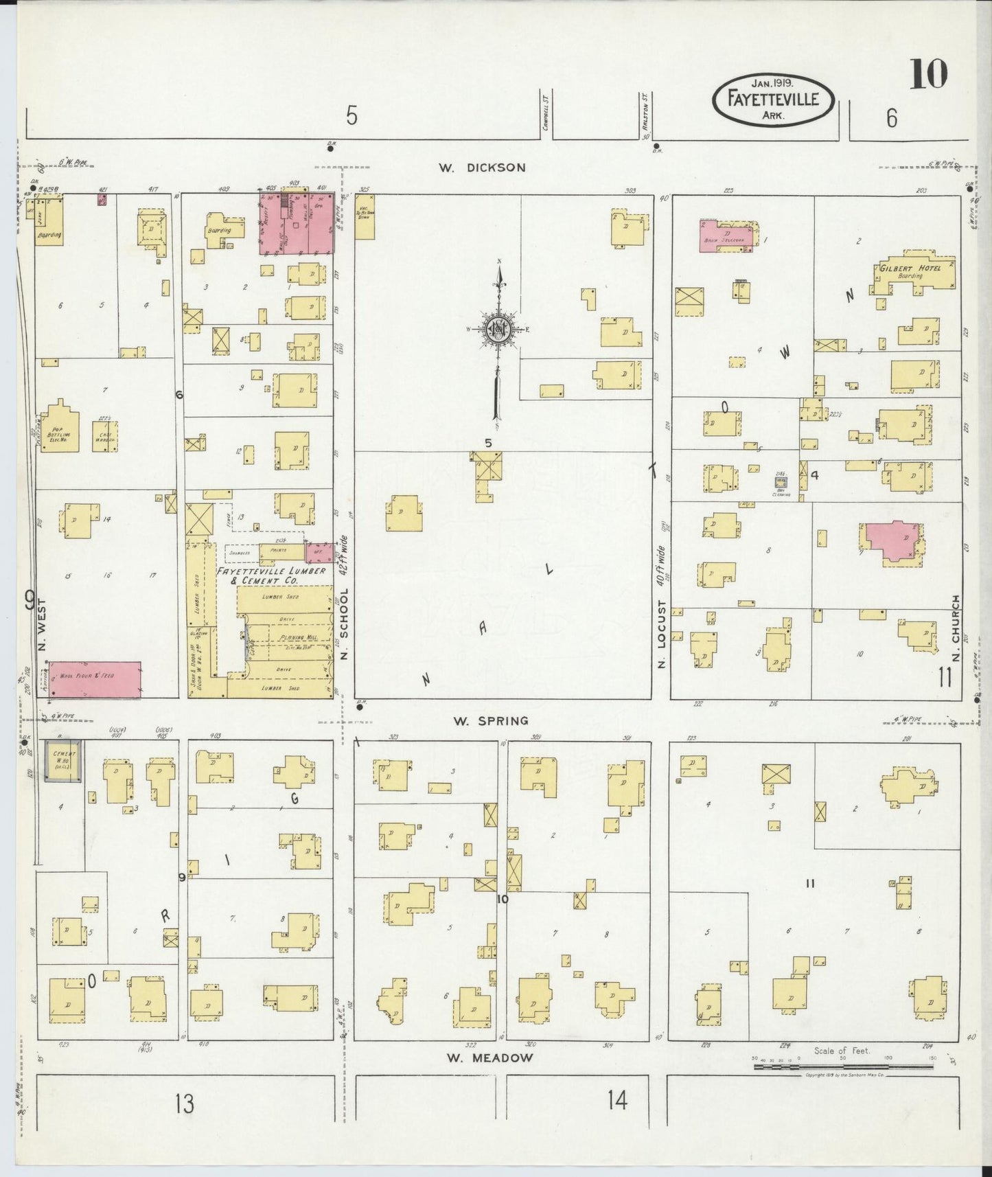 Sanborn Fire Insurance Map from Fayetteville, Washington County, Arkansas (1919), Sheet #0010 - Historic Sanborn Fire Insurance Map Print, vintage old map wall art, antique decor, genealogy gift, Arkansas Arkansas map