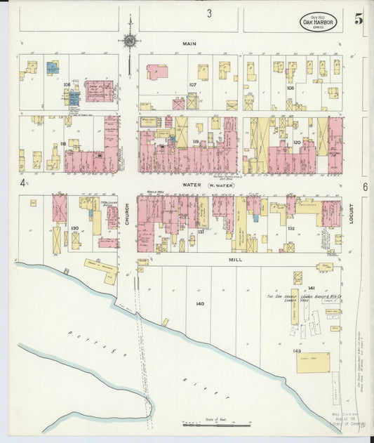Sanborn Fire Insurance Map from Oak Harbor, Ottawa County, Ohio (1910), Sheet #0005 - Historic Sanborn Fire Insurance Map Print, vintage old map wall art, antique decor, genealogy gift, Ohio Ohio map