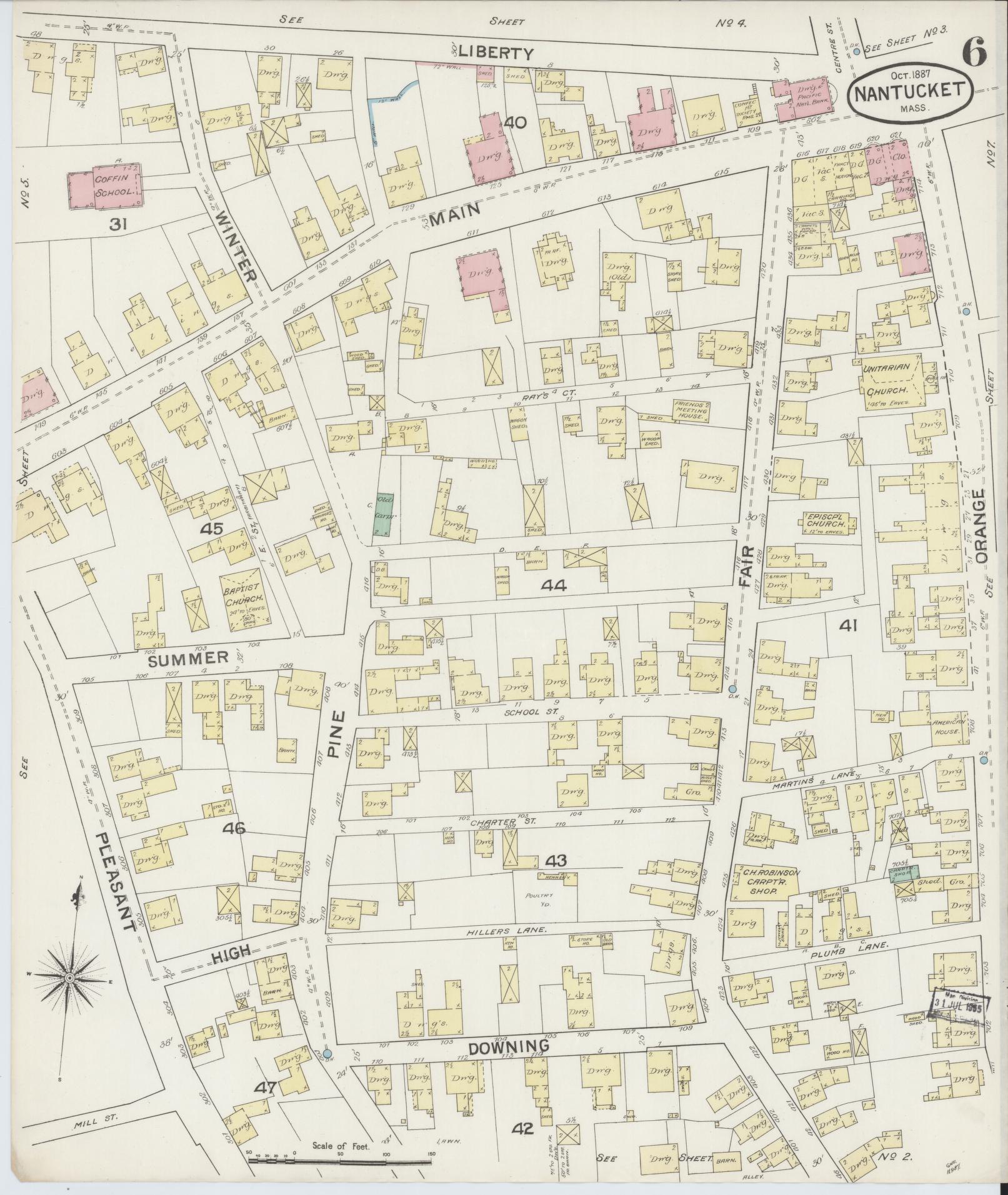 Sanborn Fire Insurance Map from Nantucket, Nantucket County, Massachusetts (1887), Sheet #0006 - Complete Map Set gallery image, historic Sanborn map, vintage wall art, Massachusetts Massachusetts