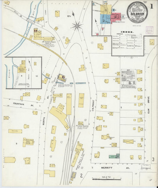 Sanborn Fire Insurance Map from Millbrook, Dutchess County, New York (1905), Sheet #0001 - Complete Map Set gallery image, historic Sanborn map, vintage wall art, New York New York