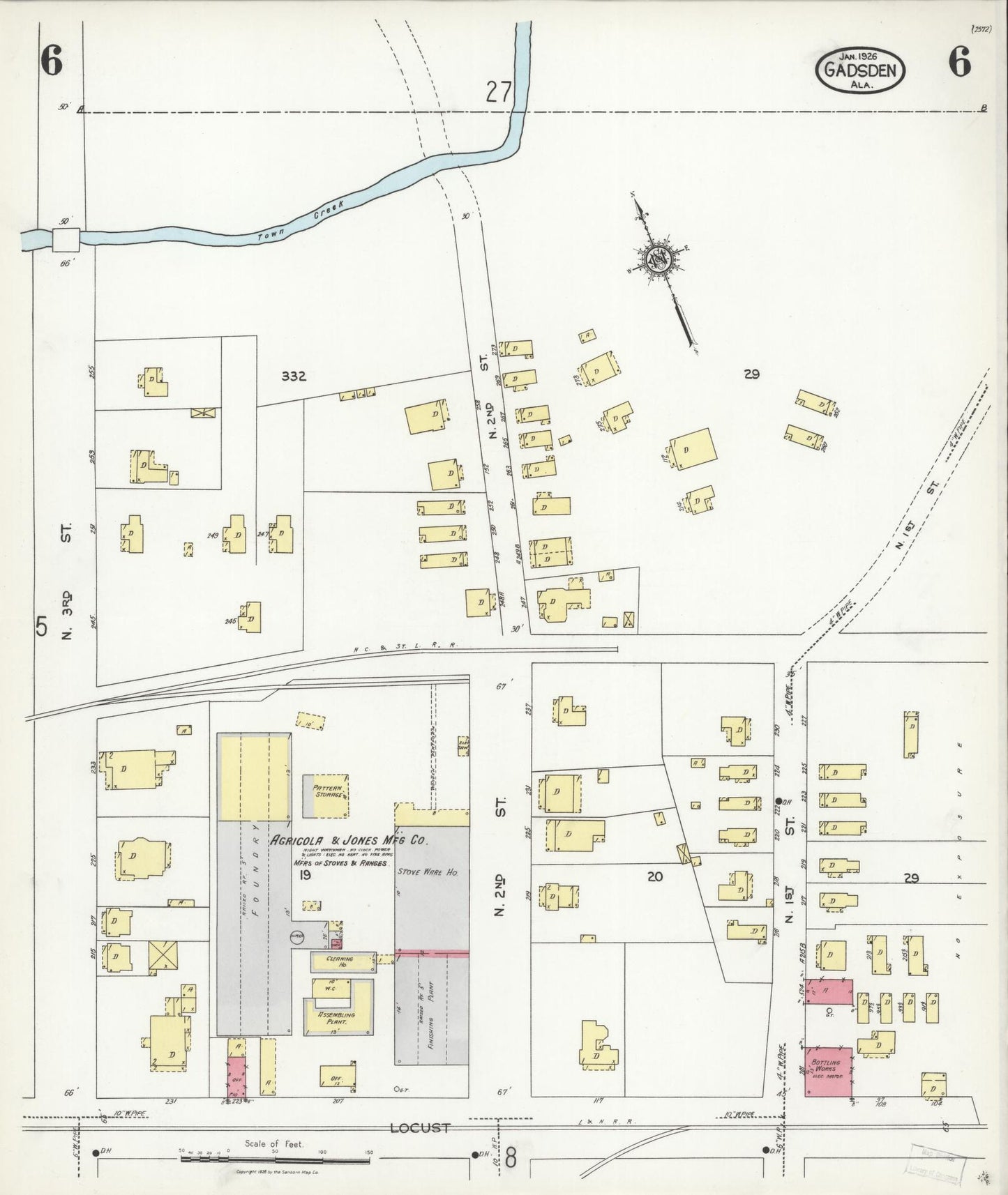 Sanborn Fire Insurance Map from Gadsden, Etowah County, Alabama (1926), Sheet #0006 - Historic Sanborn Fire Insurance Map Print, vintage old map wall art, antique decor, genealogy gift, Alabama Alabama map