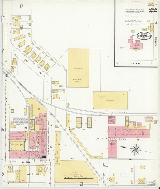 Sanborn Fire Insurance Map from Columbus, Bartholomew County, Indiana (1906), Sheet #0022 - Historic Sanborn Fire Insurance Map Print, vintage old map wall art, antique decor, genealogy gift, Indiana Indiana map
