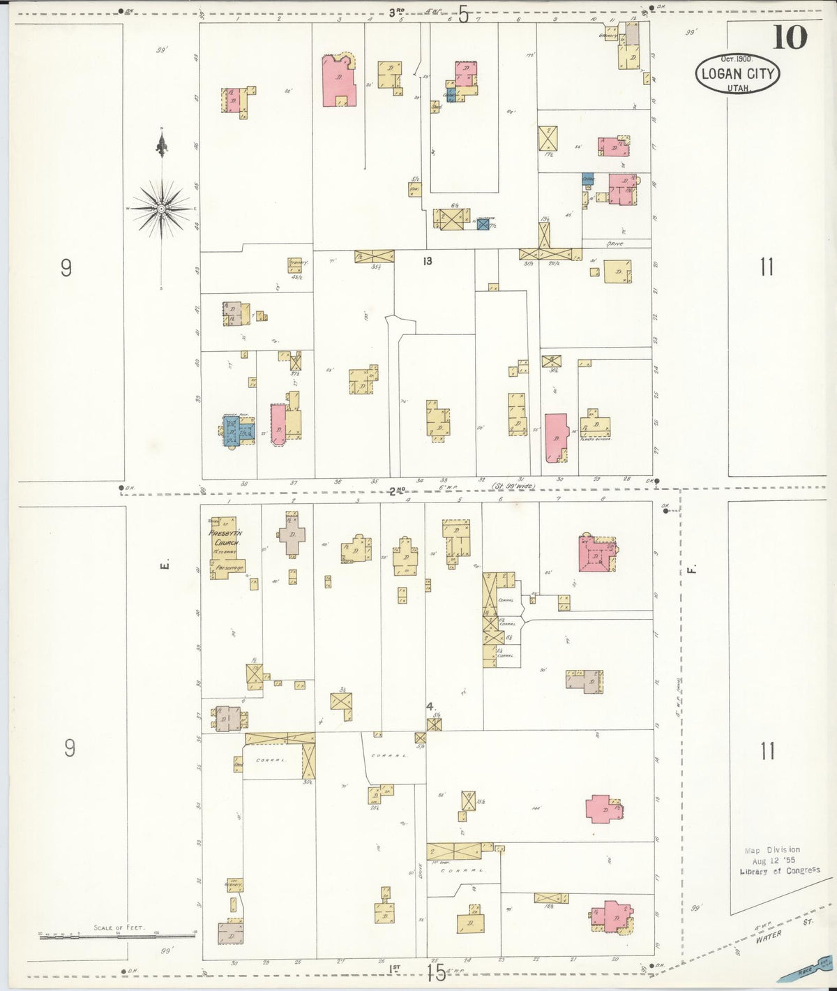 Sanborn Fire Insurance Map from Logan, Cache County, Utah (1900), Sheet #0010 - Historic Sanborn Fire Insurance Map Print, vintage old map wall art, antique decor, genealogy gift, Utah Utah map