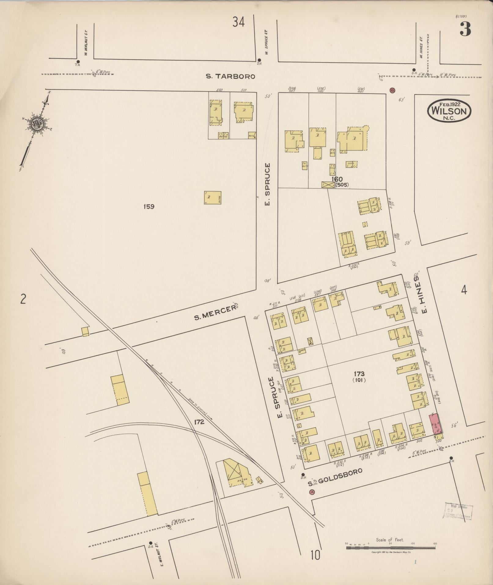 Sanborn Fire Insurance Map from Wilson, Wilson County, North Carolina (1922), Sheet #0003 - Complete Map Set gallery image, historic Sanborn map, vintage wall art, North Carolina North Carolina