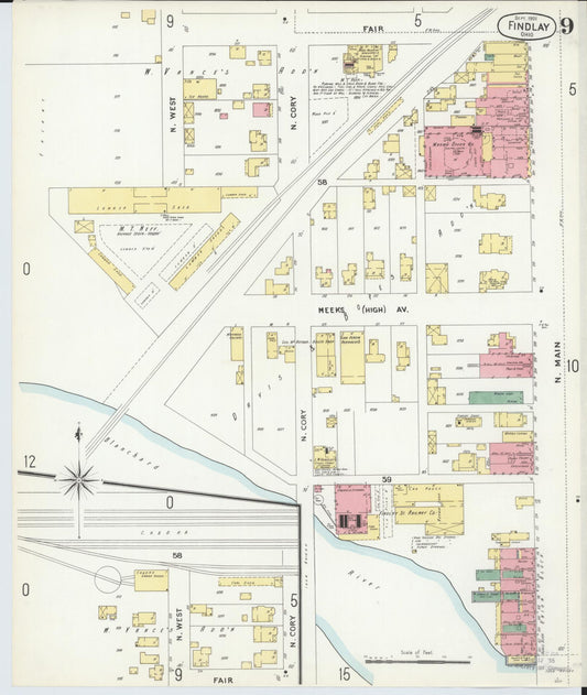 Sanborn Fire Insurance Map from Findlay, Hancock County, Ohio (1901), Sheet #0009 - Historic Sanborn Fire Insurance Map Print, vintage old map wall art, antique decor, genealogy gift, Ohio Ohio map
