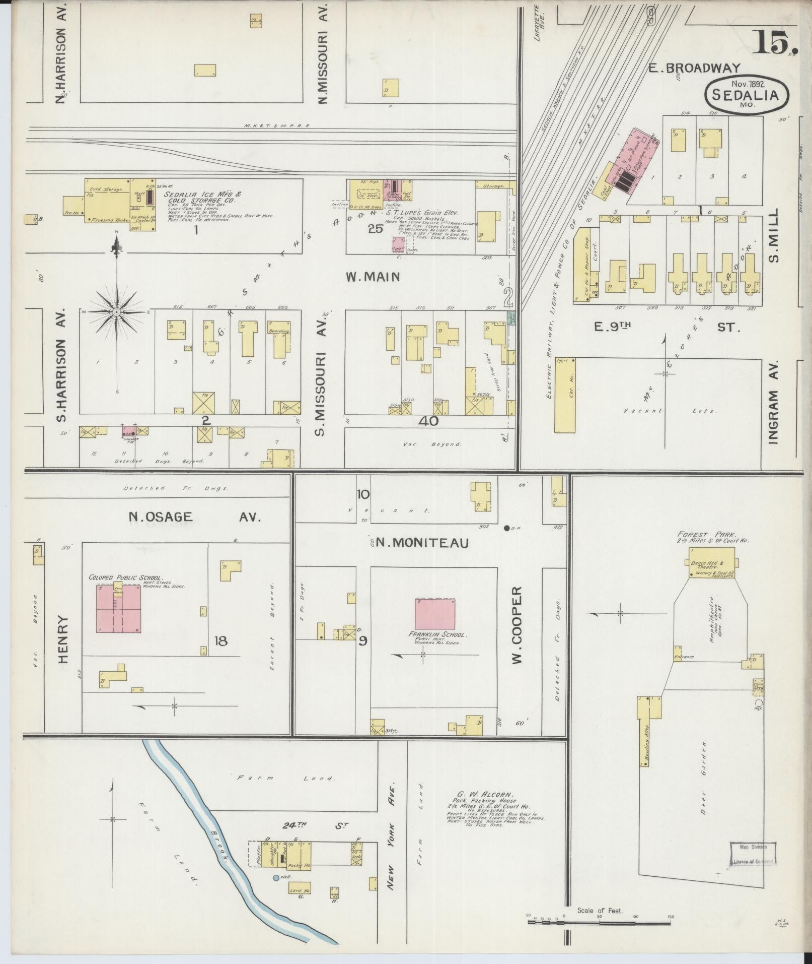 Sanborn Fire Insurance Map from Sedalia, Pettis County, Missouri (1892), Sheet #0015 - Historic Sanborn Fire Insurance Map Print, vintage old map wall art, antique decor, genealogy gift, Missouri Missouri map