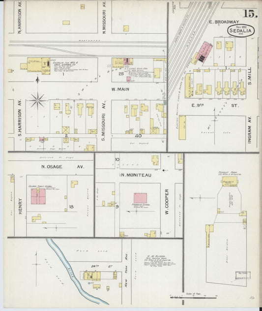 Sanborn Fire Insurance Map from Sedalia, Pettis County, Missouri (1892), Sheet #0015 - Historic Sanborn Fire Insurance Map Print, vintage old map wall art, antique decor, genealogy gift, Missouri Missouri map