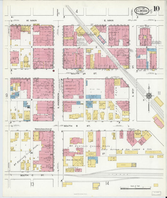 Sanborn Fire Insurance Map from Elwood, Madison County, Indiana (1916), Sheet #0010 - Historic Sanborn Fire Insurance Map Print, vintage old map wall art, antique decor, genealogy gift, Indiana Indiana map