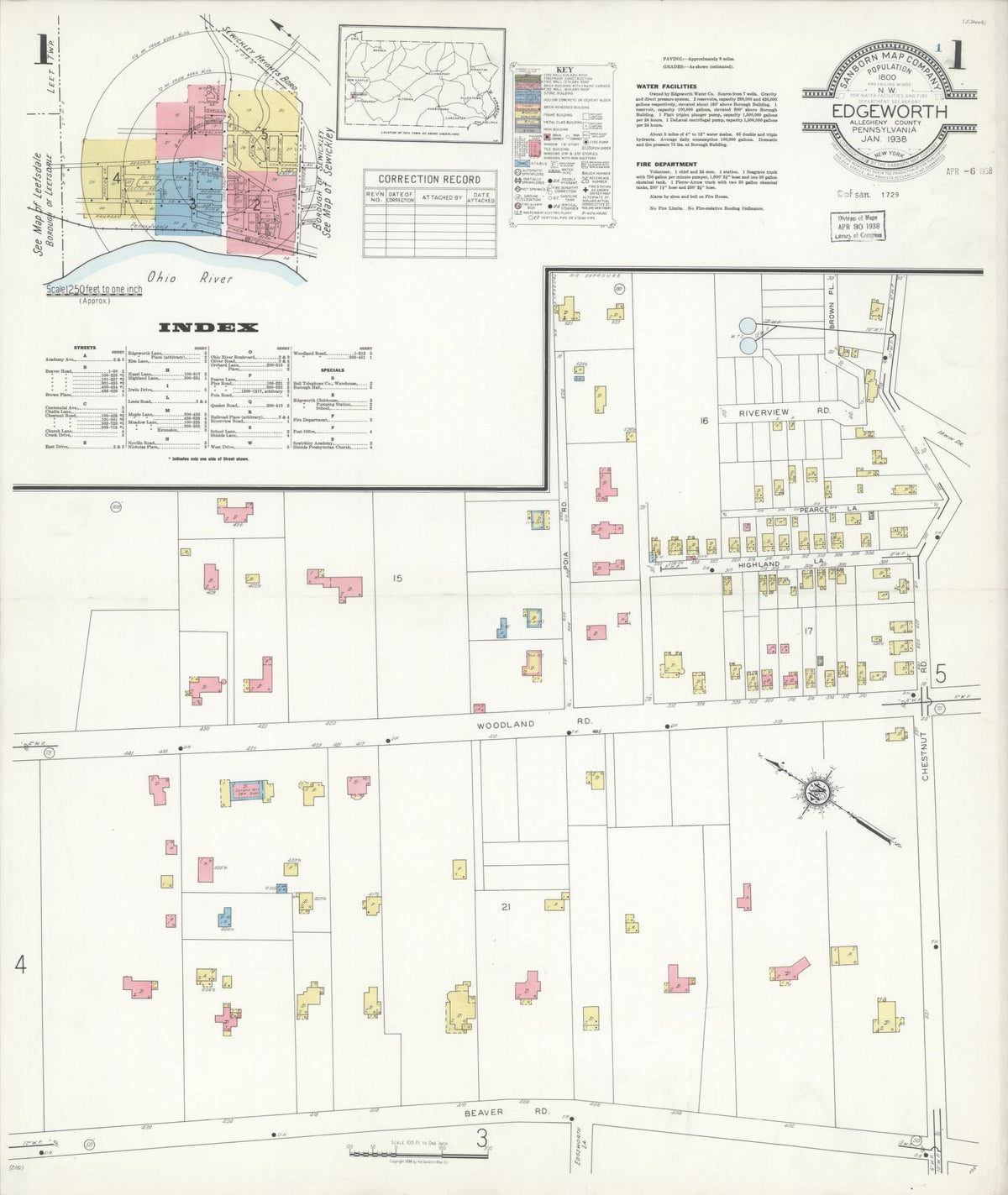 Sanborn Fire Insurance Map from Edgeworth, Allegheny County, Pennsylvania (1938), Sheet #0001 - Complete Map Set gallery image, historic Sanborn map, vintage wall art, Pennsylvania Pennsylvania