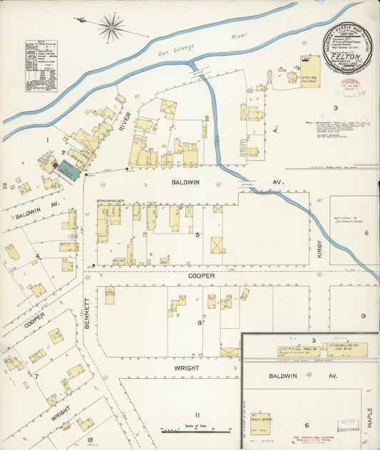 Sanborn Fire Insurance Map from Felton, Santa Cruz County, California (1895), Sheet #0001 - Historic Sanborn Fire Insurance Map Print, vintage old map wall art, antique decor, genealogy gift, California California map