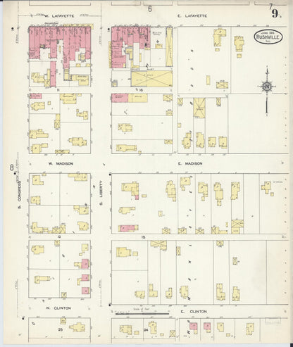Sanborn Fire Insurance Map from Rushville, Schuyler County, Illinois (1913), Sheet #0009 - Complete Map Set gallery image, historic Sanborn map, vintage wall art, Illinois Illinois