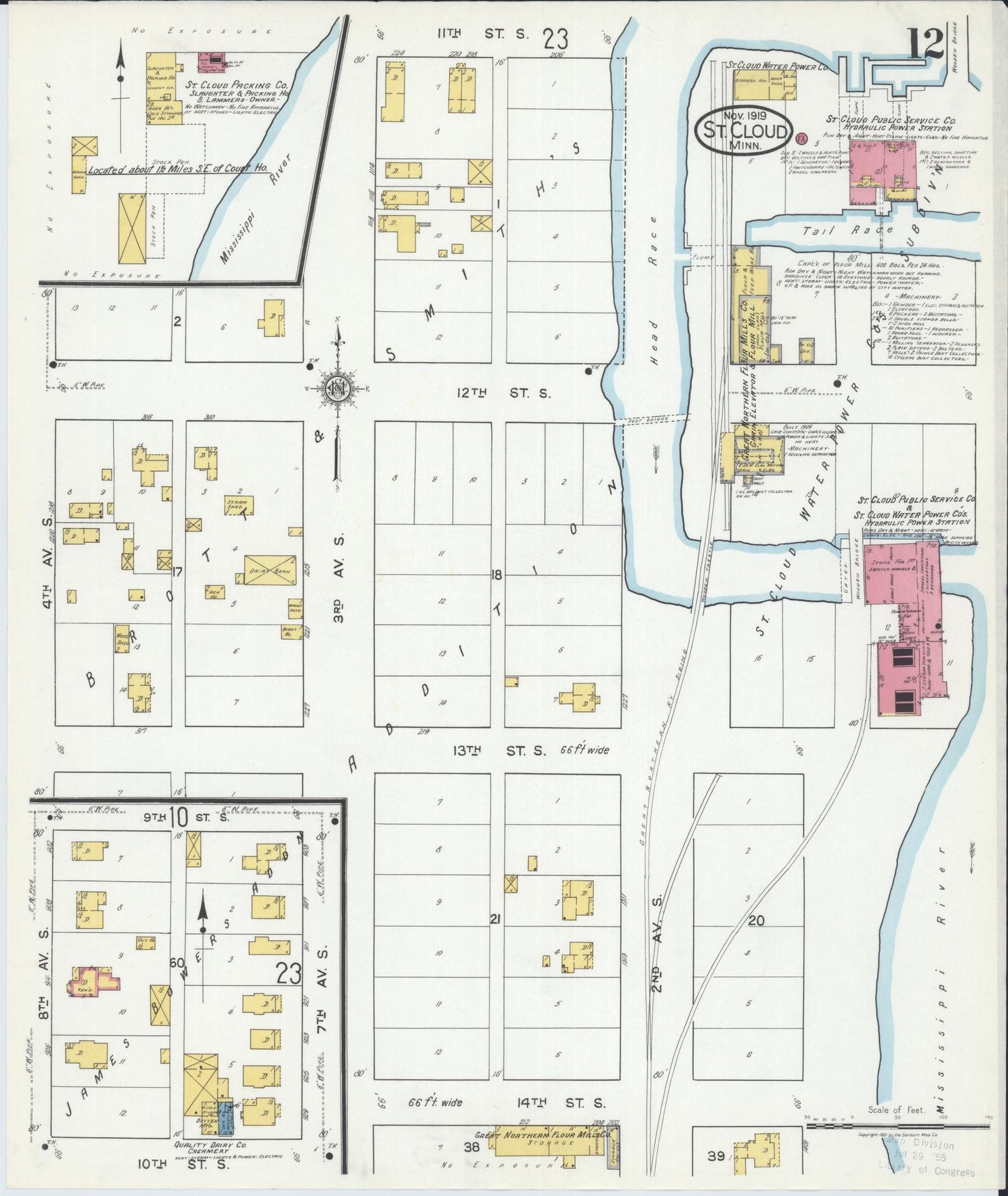 Sanborn Fire Insurance Map from Saint Cloud, Stearns, Benton, and Sherburne Counties, Minnesota (1919), Sheet #0012 - Complete Map Set gallery image, historic Sanborn map, vintage wall art, Minnesota Minnesota